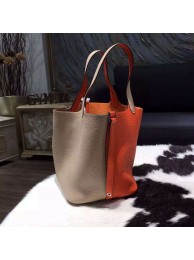 Copy Hermes Bi-Color Picotin Lock Bag 22cm Taurillon Clemence Palladium Hardware Hand Stitched, Orange CC93/Gris Tourterelle CK81 RS19960