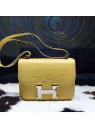 Copy Hermes Constance 23cm Matte Alligator Crocodile Original Leather Fully Handstitched Palladium Hardware, Mimosa M9 RS14262