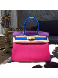 Copy Hermes Horseshoe Birkin 30cm Chevre Myzore Goatskin Bag Handstitched Palladium Hardware, Rose Tyrien E5/Anemone P9/Blue Aztec7M RS10274