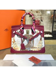 Customized Hand Painted Hermes Birkin 30cm Togo Calfskin Bag Handstitched Gold or Palladium Hardware, Cheetah Burgundy Multicolor RS11571