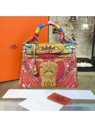 Customized Hand Painted Hermes Kelly 32cm Togo Calfskin Bag Handstitched Gold or Palladium Hardware, Red/Gold Combo Multicolor RS19472