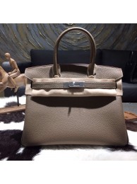 Designer Hermes Birkin 30cm Togo Calfskin Bag Original Leather Handstitched, Etoupe Elephant Grey CK18 RS08647