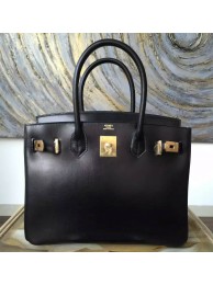Designer Replica Hermes Birkin 30cm Box Calfskin Bag Handstitched Gold Hardware, Noir RS06952