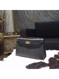 Fake Fake Hermes Mini Kelly Pochette 22cm Epsom Calfskin Leather Gold Hardware, Noir RS21286