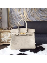 Fake Hermes 30cm Matte Alligator Crocodile Birkin Gold Hardware Handstitched, Beton 8L RS03676