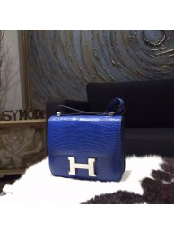 Fake Hermes Constance 18cm Matte Alligator Crocodile Original Leather Fully Handstitched Palladium Hardware, Blue Electric 7T RS17581