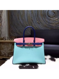Fake Hermes Horseshoe Birkin 30cm Epsom Calfskin Bag Handstitched Palladium Hardware, Rose Confetti 1Q/Blue Atoll 3P/Electric Blue 7T RS05845