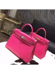 Fake Hermes Kelly 28cm/32cm Epsom Calfskin Bag Handstitched Palladium/Gold Hardware, Rose Tyrien E5 RS00321