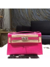 Fake Hermes Mini Kelly Pochette 22cm Lizard Skin Palladium Hardware Handstitched, Fushia Pink 5J RS11079