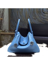 Fake Imitation Hermes Lindy 26cm/30cm Taurillon Clemence Calfskin Bag Handstitched, Blue Paradise 2T RS17317