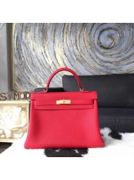 Fashion Copy Hermes Kelly 32cm Bag Togo Calfskin Handstitched Gold Hardware Handstitched, Rouge Casaque Q5 RS02376