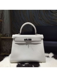 Fashion Fake Hermes Kelly 28cm Togo Calfskin Bag Handstitched Palladium Hardware, Blanc RS02718