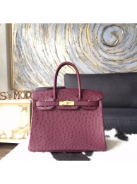 Hermes Autruche Ostrich Birkin 30cm Bag Handstitched Gold Hardware, Bordeaux CK57 RS14143