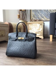 Hermes Autruche Ostrich Birkin 30cm Bag Handstitched Gold Hardware, Noir RS13991