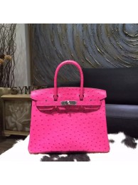 Hermes Autruche Ostrich Birkin 30cm Bag Handstitched Palladium Hardware Handstitched, Fuschia Pink 5J RS20506