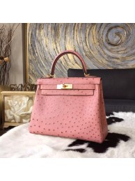 Hermes Autruche Ostrich Kelly 28cm Souple Retourne Bag Handstitched Gold Hardware, Terre Cuite CC94 RS13333