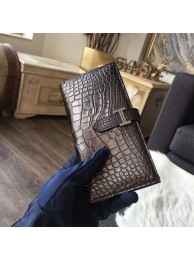 Hermes Bearn Wallet Matte Alligator Crocodile Gold Hardware Handstitched, Chocolat CK47 RS10517