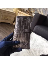 Hermes Bearn Wallet Matte Alligator Crocodile Gold Hardware Handstitched, Noir CK89 RS00413