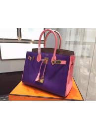 Hermes Bi-Color Birkin 30cm Epsom Calfskin Bag Hand Stitched Gold Hardware, Ultraviolet 5L Rose Lipstick RS18673