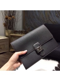 Hermes Bi-Color Jet Pochette Clutch Togo Calfskin Bag Palladium Hardware Handstitched, Noir/Chocolat CK47 Tonal Stitching RS11520