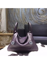 Hermes Bi-Color Lindy 30cm Taurillon Clemence Calfskin Bag Hand Stitched, Raisin CK59, Ultraviolet 5L RS03743