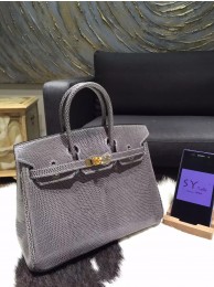 Hermes Birkin 25cm Lizard Skin Original Leather Bag Handstitched Gold Hardware, Gris Fonce CK84 RS12830
