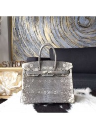 Hermes Birkin 25cm Natural Lizard Skin Original Leather Bag Handstitched Palladium Hardware, Ombre/Shadow RS00238