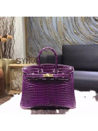 Hermes Birkin 25cm Shiny Alligator Crocodile Gold Hardware Handstitched, Amethyst 9G RS13076