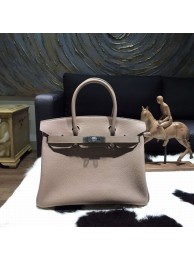Hermes Birkin 25cm Taurillon Clemence Calfskin Bag Hand Stitched Palladium Hardware, Gris Tourterelle CK81 RS12519