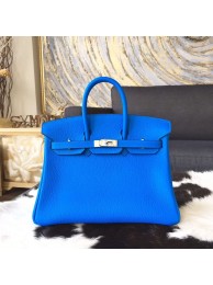 Hermes Birkin 25cm Taurillon Clemence Calfskin Bag Handstitched Palladium Hardware, Blue Hydra T7 RS12199