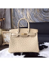 Hermes Birkin 30cm Autruche Ostrich Bag Handstitched Gold Hardware, Parchemin 3C RS16772