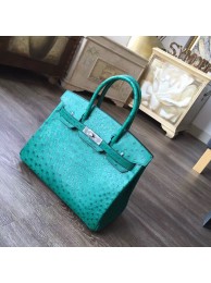 Hermes Birkin 30cm Autruche Ostrich Bag Palladium Hardware Handstitched, Vert Foret CC64 RS14679