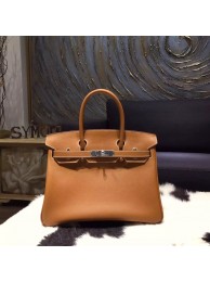 Hermes Birkin 30cm Epsom Calfskin Bag Original Leather Hand Stitched Palladium Hardware, Gold CK37 RS02678