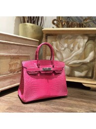 Hermes Birkin 30cm Shiny Alligator Crocodile Palladium Hardware Handstitched, Fuschia Pink 5J RS10604