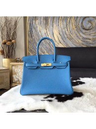 Hermes Birkin 30cm Taurillon Clemence Bag Handstitched Gold Hardware, Blue Paradise 2T RS09557