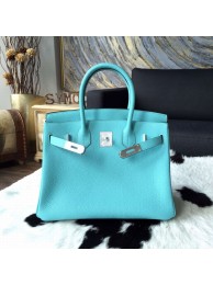 Hermes Birkin 30cm Taurillon Clemence Calfskin Bag Handstitched Palladium Hardware, Blue Atoll 3P RS19081