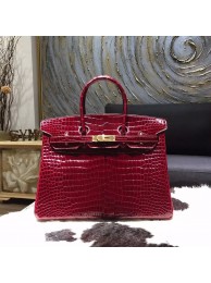 Hermes Birkin 35cm Shiny Alligator Crocodile Gold Hardware Handstitched, Bordeaux CK57 RS18710