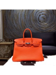 Hermes Birkin 35cm Togo Calfskin Original Leather Bag Handstitched Palladium Hardware, Orange CK93 RS02710