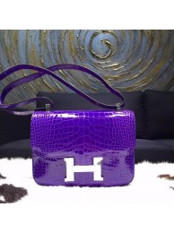 Hermes Constance 23cm Shiny Alligator Crocodile Original Leather Fully Handstitched Palladium Hardware, Ultraviolet 5L RS14930