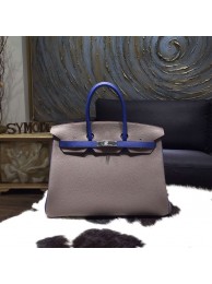 Hermes Horseshoe Birkin 35cm Togo Calfskin Bag Handstitched Palladium Hardware, Etain 8F/Blue Electric 7T RS17464