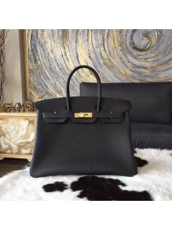 Hermes Horseshoe Birkin 35cm Togo Calfskin Original Leather Bag Handstitched Gold Hardware, Noir CK89/Rouge Casaque Q5 Interior RS04044