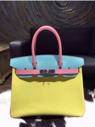 Hermes Horseshoe Birkin Tri-Color 30cm Epsom Calfskin Handstitched, Blue Atoll 3P, Rose Confetti 1Q, Soufre C9 RS16973