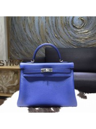 Hermes Kelly 28/32cm Togo Calfskin Original Leather Bag Hand Stitched , Blue Electric 7T RS03633