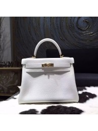 Hermes Kelly 28cm/32cm Togo Calfskin Bag Handstitched Gold Hardware, Blanc RS06806