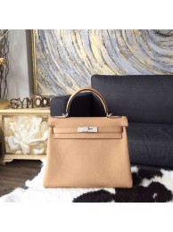 Hermes Kelly 28cm/32cm Togo Calfskin Bag Handstitched Palladium/Gold Hardware, Tabac Camel CK24 RS12569