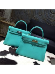 Hermes Kelly 28cm/32cm Togo Calfskin Original Leather Bag Handstitched Gold Hardware, Lagon 7V RS14756