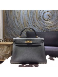 Hermes Kelly 28cm/32cm Togo Calfskin Original Leather Bag Handstitched Gold Hardware, Noir Black RS10639