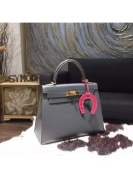 Hermes Kelly 28cm Chevre Myzore Calfskin Bag Handstitched Gold Hardware, Etain 8F RS17370