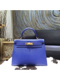 Hermes Kelly 28cm Epsom Calfskin Sellier Rigide Bag Handstitched Palladium Hardware, Blue Electric 7T RS09333