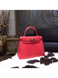 Hermes Kelly 28cm Shiny Alligator Crocodile Gold Hardware Handstitched, Bougainvillier A5 RS20239